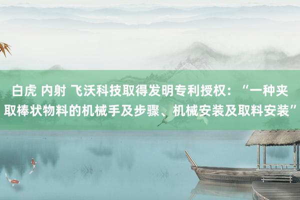 白虎 内射 飞沃科技取得发明专利授权：“一种夹取棒状物料的机械手及步骤、机械安装及取料安装”