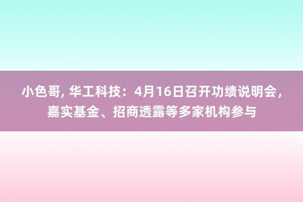 小色哥, 华工科技：4月16日召开功绩说明会，嘉实基金、招商透露等多家机构参与