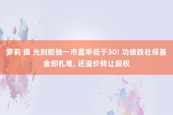 萝莉 操 光刻胶独一市盈率低于30! 功绩跌社保基金却扎堆, 还溢价转让股权